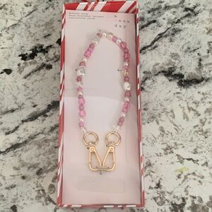 NEW- A New Day Pink and White Beaded Wristlet Strap w/Phone Attachment